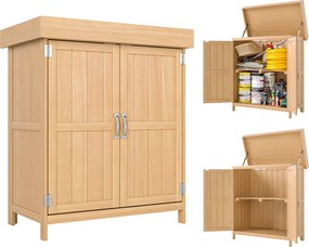 Outsunny Kerti Szekrény Nyír Fa, Időjárásálló Szerszámos Kamra 74x43x88cm, Szerszámos Kamra Dupla Ajtóval, 2 Rekesszel | Aosom