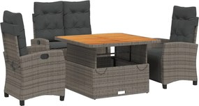 vidaXL 4 részes szürke polyrattan kerti étkezőszett párnával