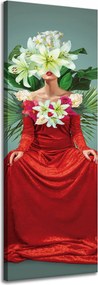 Vászonkép Piros Ruha Nő Virágok 40x120 cm