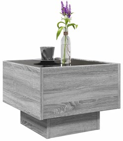 Szürke sonoma színű szerelt fa kisasztal LED-del 40x40x30 cm