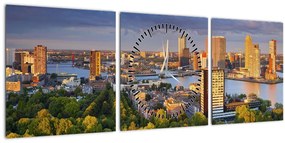 Kép - panoráma Rotterdam, Hollandia (órával) (90x30 cm)
