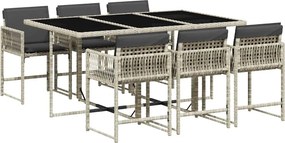 vidaXL 7 részes világosszürke polyrattan kerti étkezőszett párnával