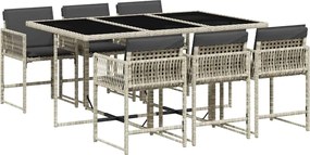 vidaXL 7 részes világosszürke polyrattan kerti étkezőszett párnával