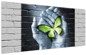 Kép - Zöld pillangó a falon (120x50 cm)