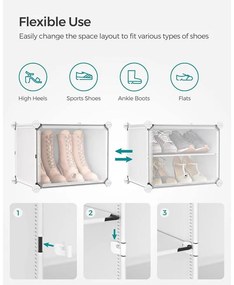 Összekapcsolható cipőtartó állvány fehér színben