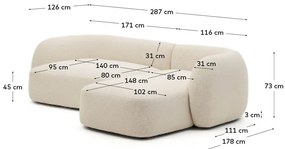 Krémszínű zsenília sarokkanapé (jobb oldali-heverő résszel) Martina – Kave Home