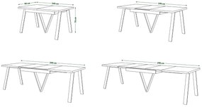 Mazzoni AVERY Votan Tölgy/alja fekete - BŐVÍTHETŐ LOFT/IPARI STÍLUSÚ ASZTAL NAPPALIBA/ÉTKEZŐBE - 2 MÉRET!