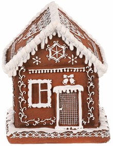 Karácsonyi dekoráció Mézeskalács ház LED-esvilágítással, polirezín, 15 cm