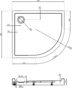 Mexen Flow+ aszimmetrikus félköríves bal oldali zuhanytálca 90 x 80 cm, fehér fényes - 46Q108090LH