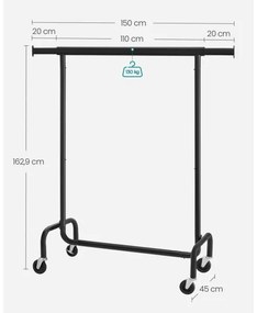 Mobil álló ruhafogas LINEA, fekete