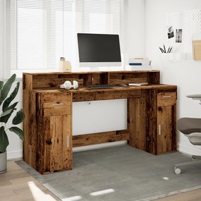antik fa színű szerelt fa íróasztal LED-ekkel 160 x 55 x 91 cm