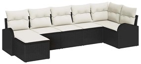 vidaXL Kanapé Szett párnával tárolóval 7 pcs Fekete polirattan