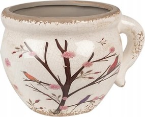 Bézs kerámia kaspó fedél bokrokkal, csipkebogyóval és pt