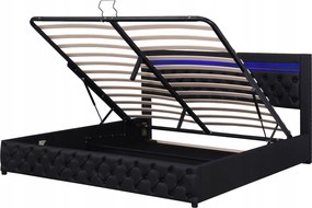 Kárpitozott ágy 140 x 200 cm méretben Led tároló fekete, Pu