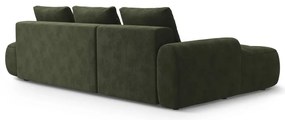 Zöld bársony kinyitható-tárolóhelyes sarokkanapé (bal oldali-heverő résszel) Linz – Cosmopolitan Design