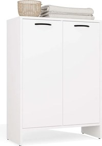 Fürdőszoba szekrény Nina 1K1D Fehér könyvespolc oszlop 1 szennyestartó kosár 3 polc