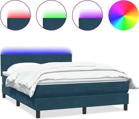 vidaXL sötétkék bársony rugós és LED-es ágy matraccal 140x210 cm
