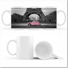 Púderrózsaszín fényképes bögre Párizsban