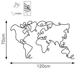 Fém fali dekoráció, World Map
