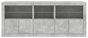 betonszürke tálalószekrény LED-világítással 162 x 37 x 67 cm