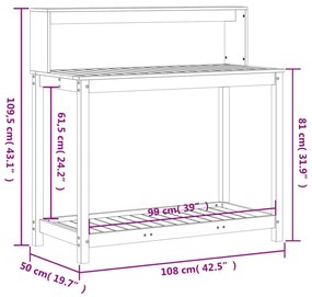 fehér tömör fenyőfa ültetőasztal polccal 108 x 50 x 109,5 cm