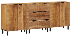 3 részes oldalszekrény barna 60x33x75 cm tömör akácfából