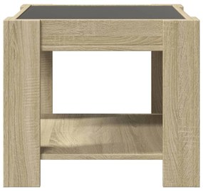 sonoma tölgy szerelt fa dohányzóasztal LED-del 53 x 53 x 45 cm