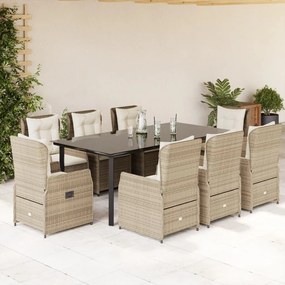 9 részes bézs polyrattan kerti étkezőgarnitúra párnákkal