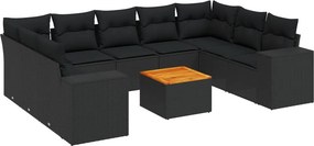 vidaXL 10 részes fekete polyrattan kerti ülőgarnitúra párnákkal