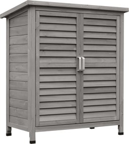 Outsunny Fa Kerti Tároló Szekrény 2 Belső Polccal, 2 Ajtóval és Lejtős Tetejével Kültéri Teraszra 87x46.5x96.5 cm Szürke | Aosom