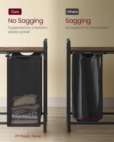 Szennyestartó, 4 rekeszes ruhaszeparáló kosár 116×33×72 cm, fekete és rusztikus barna