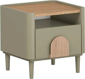 Amilio éjjeliszekrény fiókkal 50 cm lábakon - eukaliptusz / baltic dune tölgy / natúr tölgy fogantyú
