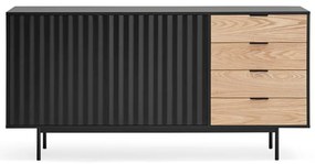 Fekete-natúr színű alacsony komód tölgyfa dekorral 159x80 cm Sierra – Teulat