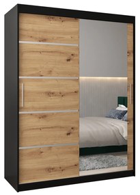 Ruhásszekrény 150 cm tükörrel Verika 2 150 (fekete + artisan tölgy). 1064203