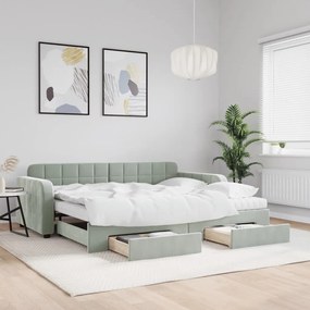 világosszürke kihúzható bársony heverő fiókkal 90 x 200 cm