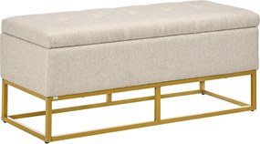 HOMCOM Tároló Ottoman Pad Gesztussal Kárpitozott Szintetikus Vászonban, Felhajtható Tetővel és Acél Lábbal, 110x44x48 cm | Aosom