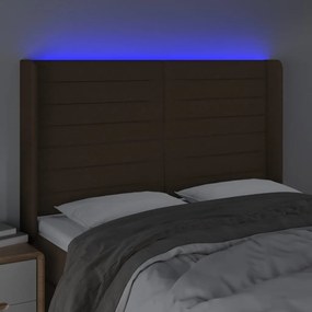 sötétbarna szövet LED-es fejtámla 147x16x118/128 cm