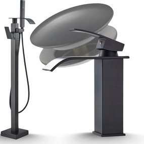 Kád csaptelep Fekete Szabadon álló szett Mosdó csaptelep szett