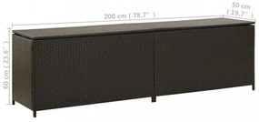 barna polyrattan kerti tárolóláda 200 x 50 x 60 cm