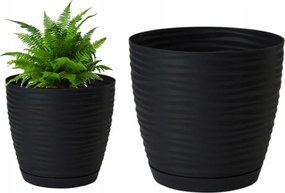 Fekete virágcserép alátéttel, 19x17,3 cm, műanyag virágokhoz