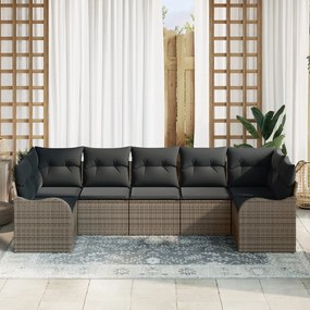 7 darabos kertkanapé szett párnákkal szürke poli rattan, 2 személyes kertkanapé párnákkal szürke poli rattan