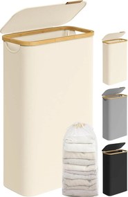 Keskeny szennyeskosár fedéllel, 65 L, krémfehér