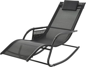 Outsunny Kerti Lengőszék párnázott karfákkal, fejpárnával és oldalzsebbel, 120 kg teherbírással, 150x62x88 cm, Fekete | Aosom