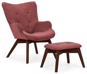 Piros kordbársony fotel lábtartóval Niko – Ropez