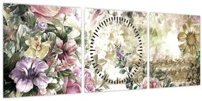 Kép - Design virágok (órával) (90x30 cm)