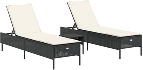 vidaXL 3 részes fekete polyrattan napozóágy szett párnával