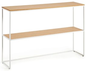 Fehér-natúr színű konzolasztal tölgyfa dekorral 30x120 cm Yoana – Kave Home