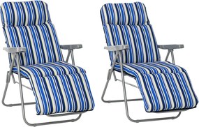 Outsunny 2 Részes Napozóágy Szett Párnázott Összecsukható Napágy 5-Fokozatú Állítható Háttámlával Kertbútor Szett Acél Poliészter Kék 60 x 75 x 65-102