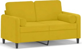 vidaXL 2 személyes sárga bársony kanapé díszpárnákkal 120 cm