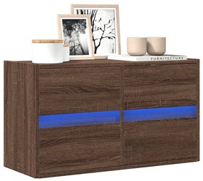 barna tölgyszínű fali TV-szekrény LED-del 80 x 31 x 45 cm